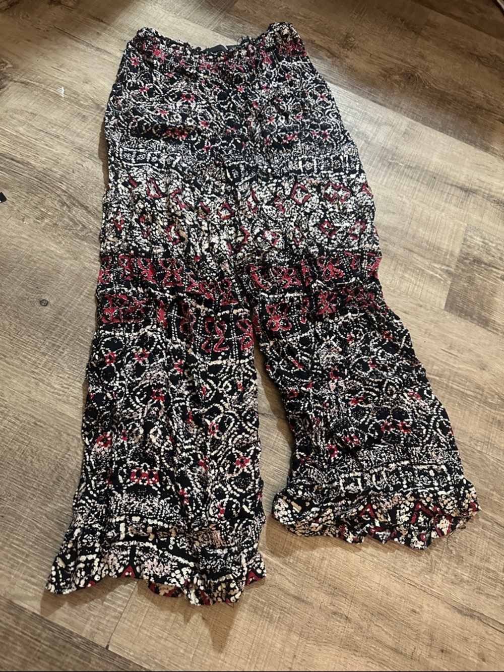 Angie Black Floral Print Top with Cream and Red Accents